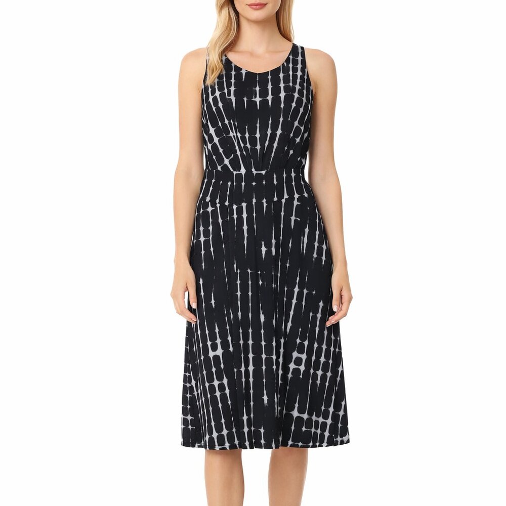 DKNY Elegant Blue and White Tie Dye Sleeveless Dress